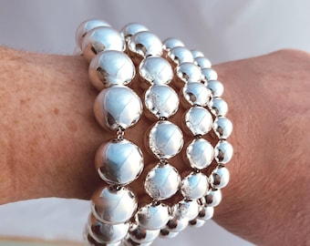 ON SALE - Solid 925 Sterling Ball Bracelet - 14mm 12mm 10mm 8mm 6mm - Chunky Ball Bangle - Bauble Ball Bracelet - Gift for Her