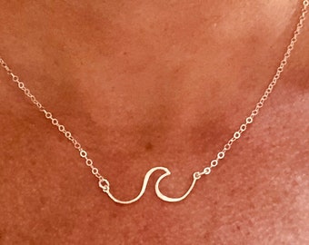 SAMPLE SALE - Ocean Wave Necklace, Beach Wave Pendant, Surfer Necklace, Wave Choker, Coastal Necklace, VA Beach, Vacation Jewelry