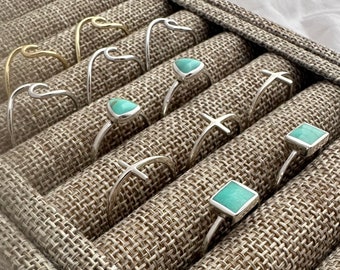 NEW! Wave - Cross - Turquoise Stacking Rings - Sterling Silver