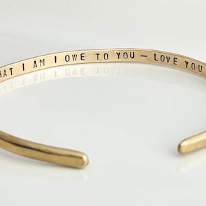 Open Cuff Mother of the Bride Bracelet - Gold/Silver Custom Hidden Message Cuff - Personalized Gift for Mom - All that I am I owe to you