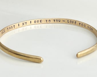 Open Cuff Mother of the Bride Bracelet - Gold/Silver Custom Hidden Message Cuff - Personalized Gift for Mom - All that I am I owe to you