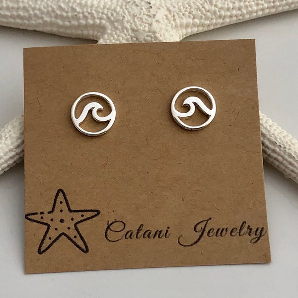 Wave Stud Earrings-Silver Wave Earrings-Circle Wave Post Earrings-Stud Earrings-Beach Earrings-Vacation Jewelry-. 925 Sterling Silver