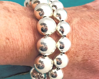 SALE-Large Sterling Ball Bracelet - 6mm 8mm 10mm 12mm 14mm - 925 Sterling Bead Bracelet-Chunky Ball Bangle-Bauble Ball Bracelet-Gift for Her
