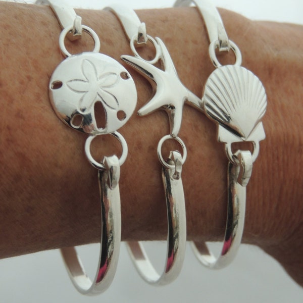 SALE - Cape Cod Style Convertible Bracelet-Beach Cuff Bracelet-Sterling Silver-Nautical-Sand Dollar-Sea Shell-Starfish-Wave-Gift for Her