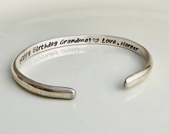 Personalized Silver Cuff Bracelet - Special Hidden Message Jewelry - Custom Sterling Engraved Bracelet - Hand Stamped - Mom Grandma Gift