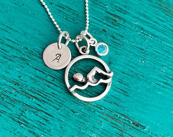 Sterling Swim Initial Necklace