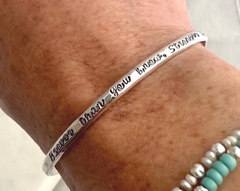 Personalized Motivational Bracelet - Sterling Silver, Gold Filled - Braver than than you know, Stronger than you think - Gift for Her