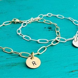 Custom Paperclip Letter Initial Bracelet - Personalized Chain Bracelet - Engraved Charm Bracelet - Alphabet Initial Bangle-Gift for Her
