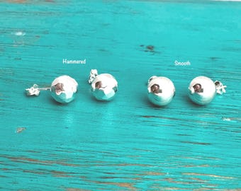 Sterling Ball Earrings - Hammered/Smooth Bead Earrings - Nugget Ball Earrings - Minimalist - 4mm 5mm 6mm 8mm 10mm - Ball Post Earrings