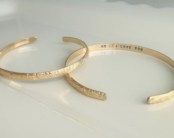 Custom Floral Cuff Bracelet – 14K Gold Filled or Sterling Silver Bangle