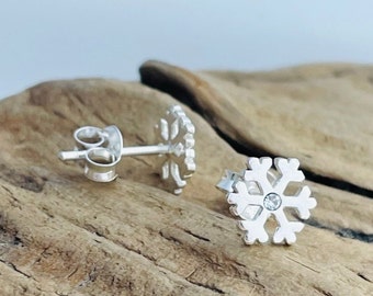 SALE - Snowflake Stud Earrings w/ crystal