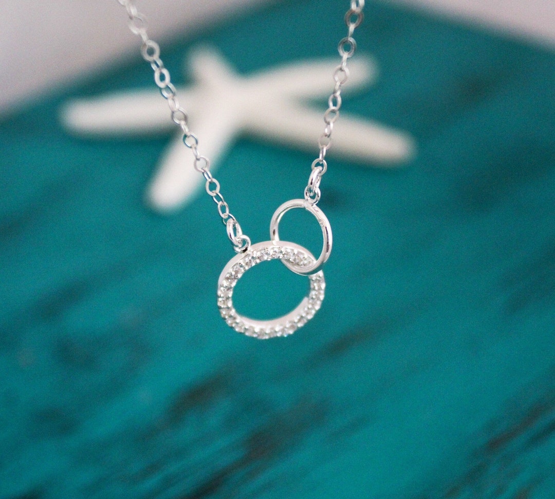 Linked Diamond Double Circle Necklaceinfinity Necklaceinterlocking