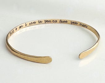 Mother of the Bride Bracelet - Custom Personalized Mother's Cuff - Hidden Message - Mother Gift - Sterling/Gold - All that I am I owe to you