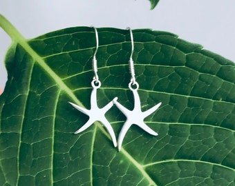 SALE - Starfish Earrings - .925 Sterling Silver - Wire Earrings - Beach Jewelry - Vacation Jewelry - Gift for Her - Clearance