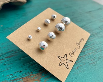 Sterling Silver Hammered Ball Stud Earrings