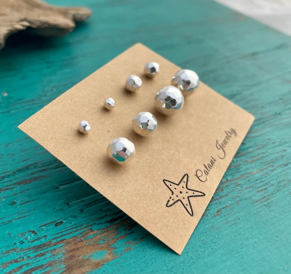 Ball Post Stud Earrings Polished Hammered Sterling Silver - 4mm Ball Post Stud Earrings Polished Hammered Sterling Silver - 4mm
