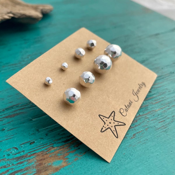 Solid Sterling Hammered Ball Stud Earrings-Nugget Ball Earrings-Minimalist Earrings-Silver Bead Earring-4/5/6/8/10mm Ball Post Earrings