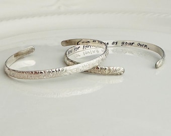 Personalized Floral Cuff Bracelet - Hidden Message Gift - Custom Silver/Gold Cuff Bracelet - Custom Engraved Bangle - Wedding Gift for Her