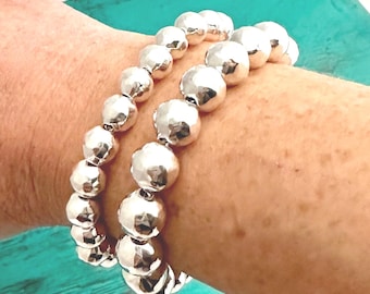 925 Solid Silver Ball Bracelet- 10mm/8mm - Chunky Ball Bangle - Spinner Ball Bracelet - Bauble Bracelet - Sterling Silver Italian Bangle