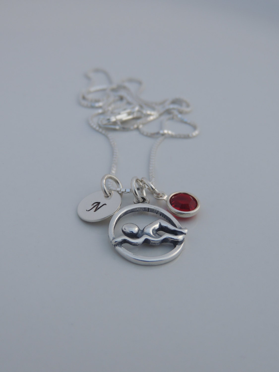 Custom Swim Initial Necklace Swimmer Necklace Swim Gift Swim