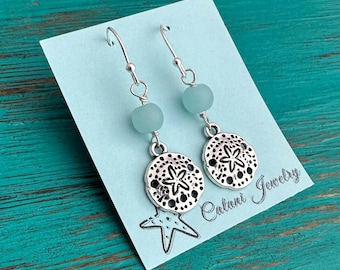 NEW Sea Glass Earrings -Beach Earrings-Sea Foam/Aqua/Cobalt Blue-Vacation Jewelry-Sterling Silver-Sand Dollar/Sea Shell/Turtle-Handmade