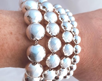 ON SALE - Solid 925 Sterling Ball Bracelet - 14mm 12mm 10mm 8mm 6mm - Chunky Ball Bangle - Bauble Ball Bracelet - Gift for Her