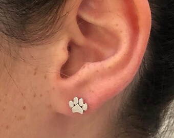 Post Paw Earrings - .925 Sterling Silver/Bronze - Stud/Post - Cat Dog Paw Animal Earrings - Tiny Small Stud Earrings - Gift for her