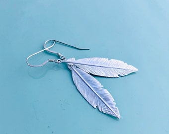 Silver Feather Earrings - 925 Sterling Silver Earring
