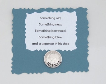 Groom's Lucky Sixpence Coin - Groom Gift - Personalized - Hand Stamped - Wedding Date - Wedding Gift