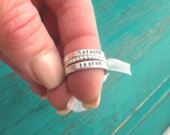 Custom Engraved Name Rings - Personalized Stacking Rings - Gift for Mom - Hand Stamped Jewelry
