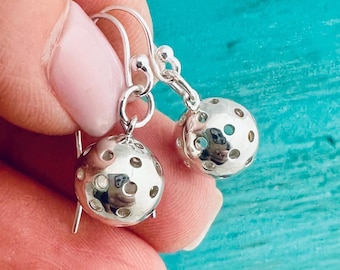 Sterling Pickleball Earrings - Sterling Silver Wire Drop Earrings - Pickleball Club - Round Ball Earrings - Gift for Her