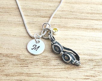 NEW! Sterling Goggle Initial Necklace - Personalized Swimmer Necklace