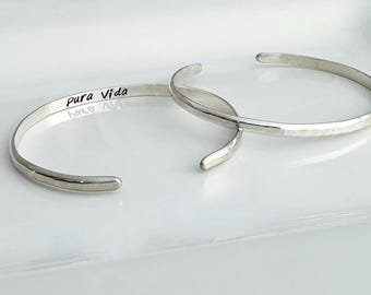 Pura Vida Engraved Personalized Bracelet - Custom Cuff - Sterling Silver - Bridesmaid Gift - Gift for Her - Secret Message Bracelet