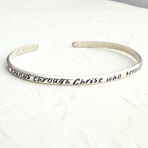 Personalized Bible Verse Bracelet-Custom Engraved Bracelet-Hand Stamped-Sterling Silver-Christian Jewelry-I can do all things through Christ