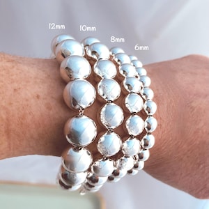SALE-Large Sterling Ball Bracelet - 6mm 8mm 10mm 12mm 14mm - 925 Sterling Bead Bracelet-Chunky Ball Bangle-Bauble Ball Bracelet-Gift for Her