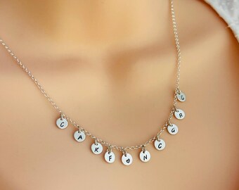 Charm Initial Necklace - Custom Personalized Necklace - 925 Sterling Silver / Gold - Gift for Mom Grandma Daughter - Children's Initials