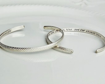 Personalized Sterling Silver Twist Cuff Bracelet – Engraved Message - Sterling Rope Bracelet - Wedding Gift - I'll love you forever