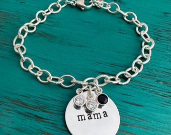 Custom Engraved MAMA Bracelet - Sterling Link Bracelet - Charm Bangle Bracelet - Gift for Mom - New Mom - Mother's Day Gift-Valentine's Day