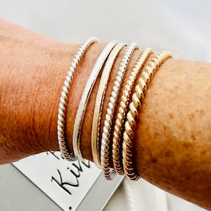 Sterling and Gold Custom Cuff Bracelets - Twist Bracelets - Hammered Cuff - Twisted Silver Rope Cuff - Stackable Cuff - Open Bangle Bracelet