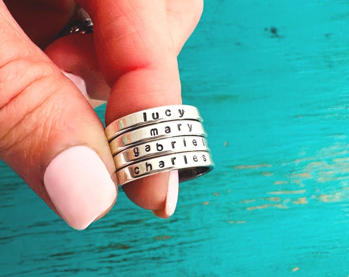 Featured listing image: NEW! Stackable Name Ring - Personalized Name Ring - Dainty Name Ring - Posey Ring - Gift for Mom - Rings for Women - Custom Hand Stamped
