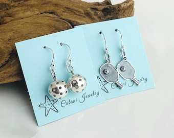 Sterling Pickleball Earrings - Sterling Silver Wire Drop Earrings - Pickleball Club - Round Ball Earrings - Gift for Her