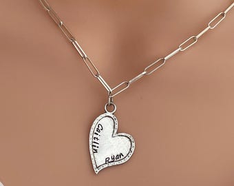 925 Personalized Heart Mom Necklace - Custom Name Necklace - Grandmother-Mom Jewelry - Gift for Mom - Gift for Her - Valentine's Day Gift