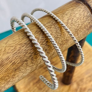 STERLING TWIST BRACELET - Solid .925 Sterling Silver Cuff - Twisted Silver Rope Cuff - Stackable Cuff Bracelet - Open Bangle Bracelet