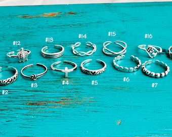 SALE - 925 Sterling Toe Rings - Adjustable Silver Toe Rings-Minimalist Rings-Cross-Wave-Flower-Heart-Bead-Cigar Band-Gift for Her-Waterproof