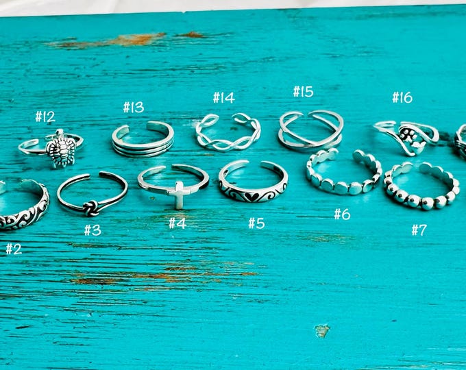 Featured listing image: SALE - 925 Sterling Toe Rings - Adjustable Silver Toe Rings-Minimalist Rings-Cross-Wave-Flower-Heart-Bead-Cigar Band-Gift for Her-Waterproof