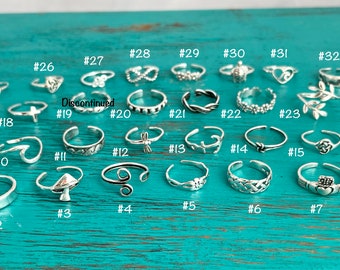 VENTA - 925 anillos de dedo del pie de ley - anillos de dedo del pie de plata ajustables -anillos minimalistas-ancla-cruz-onda-hojas-flor-estrella de mar-surtido-regalo para ella