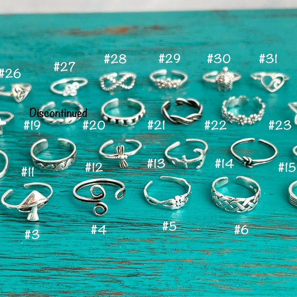 SALE - 925 Sterling Toe Rings - Adjustable Silver Toe Rings -Minimalist Rings-Anchor-Cross-Wave-Leaves-Flower-Starfish-Assorted-Gift for Her