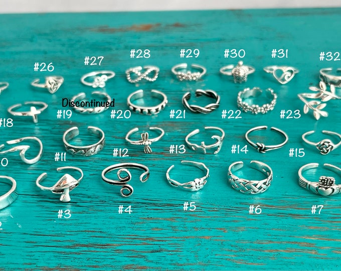 Featured listing image: SALE - 925 Sterling Toe Rings - Adjustable Silver Toe Rings - Minimalist Rings-Anchor-Cross-Wave-Leaves-Flower-Starfish-Gift for Her