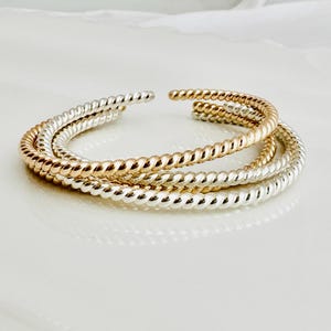 Twist Cuff Bracelet - Gold/Sterling Silver Cuff - Twisted Silver Bracelet - Sterling Silver Rope Cuff- Stackable Cuff - Open Bangle Bracelet