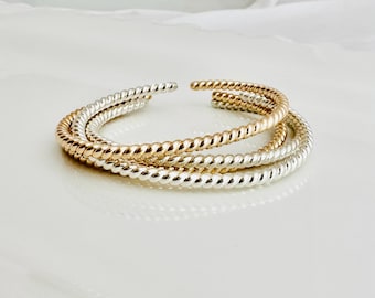 NEW! Twist Cuff Bracelet - Twisted Silver / Gold Bracelet - Sterling Silver / Gold Rope Cuff- Stackable Cuff - Open Bangle Bracelet